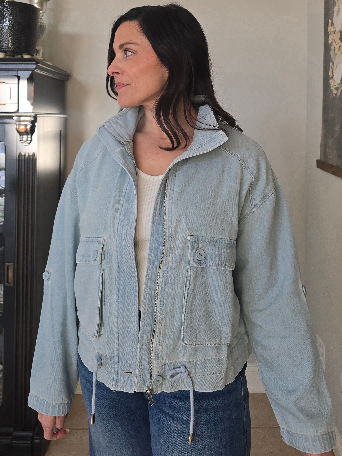 Light Wash Oversized Cargo Denim Jacket