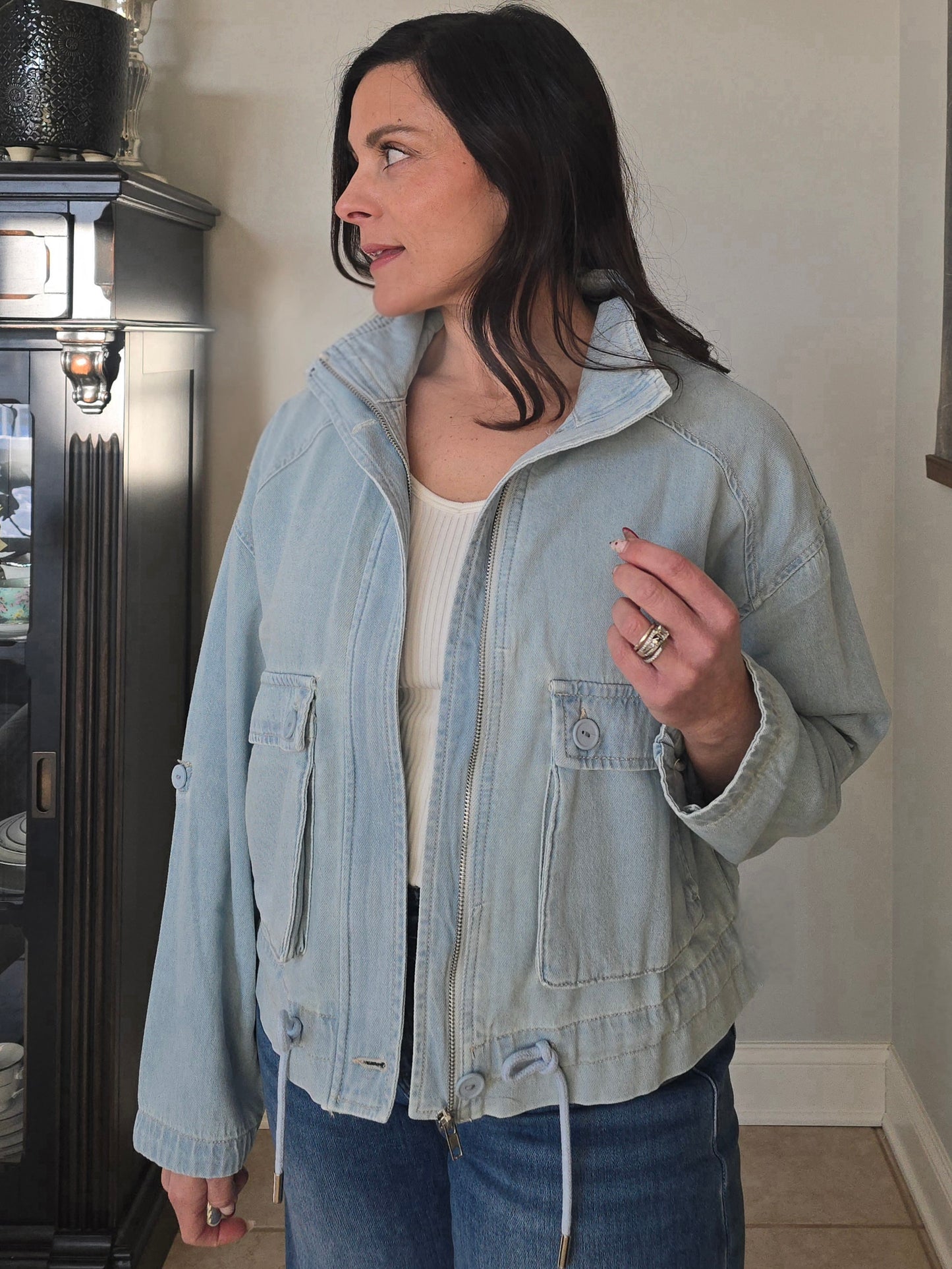 Light Wash Oversized Cargo Denim Jacket