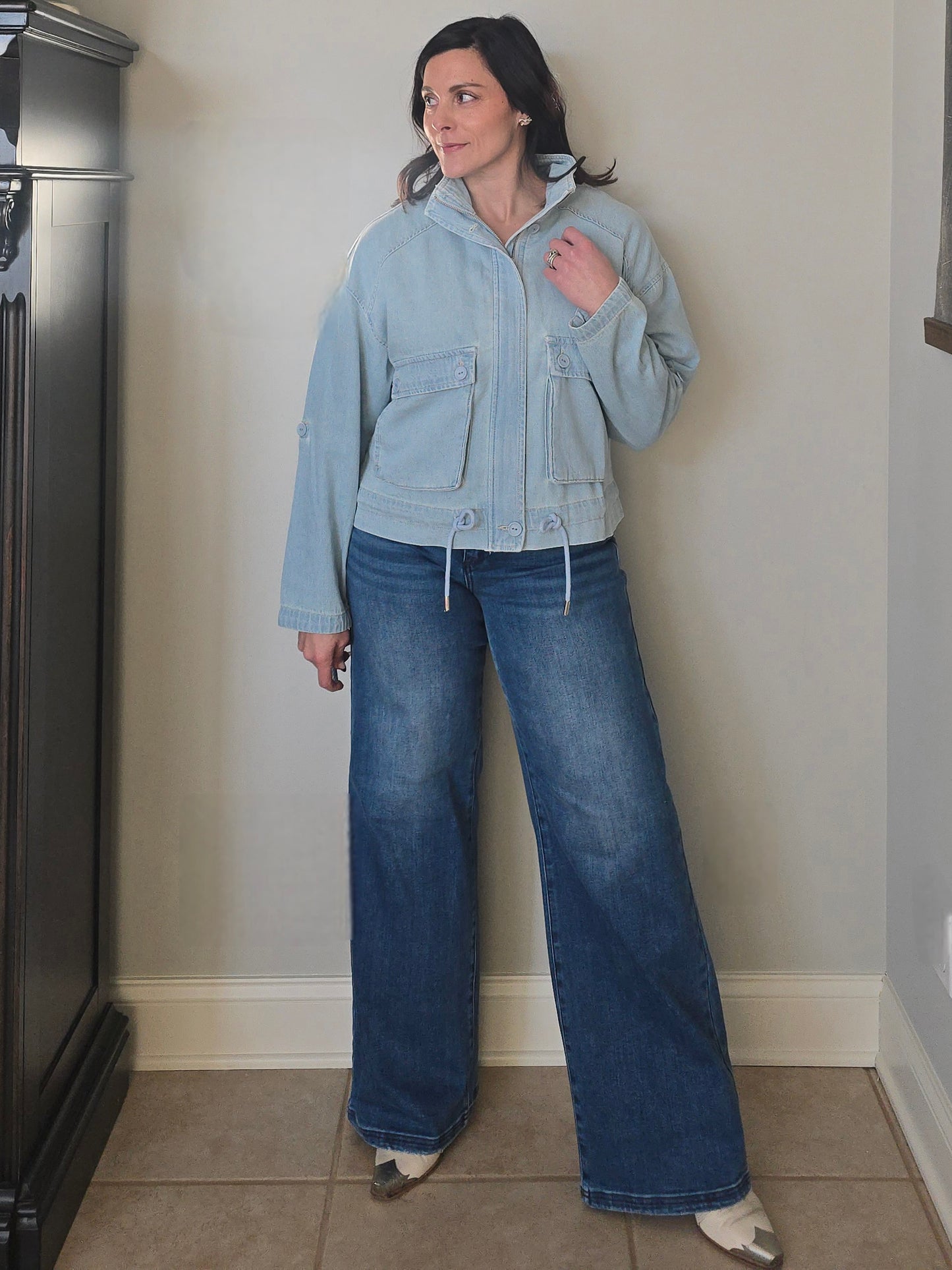 Light Wash Oversized Cargo Denim Jacket