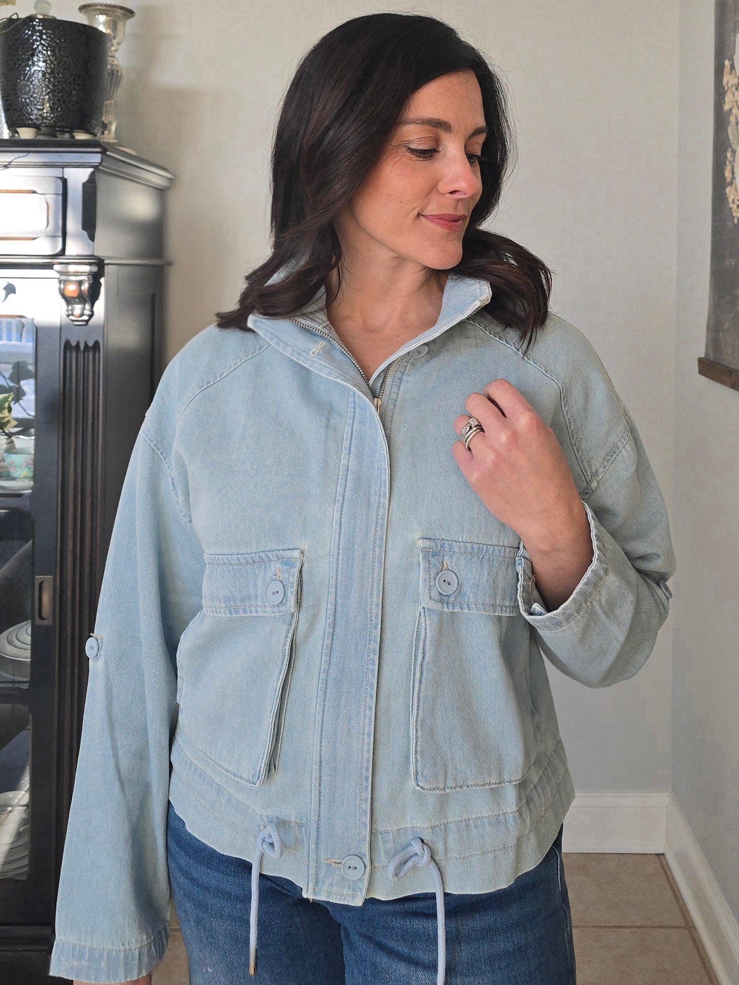 Light Wash Oversized Cargo Denim Jacket