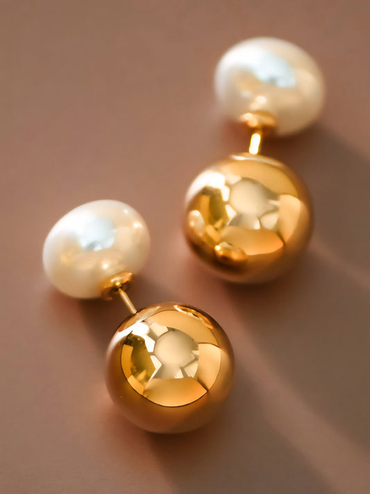 18K Gold Plated Pearl Double Sided Earrings