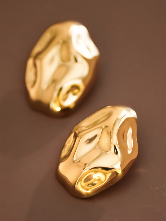 18K Gold Plated Hammered Stud Earrings