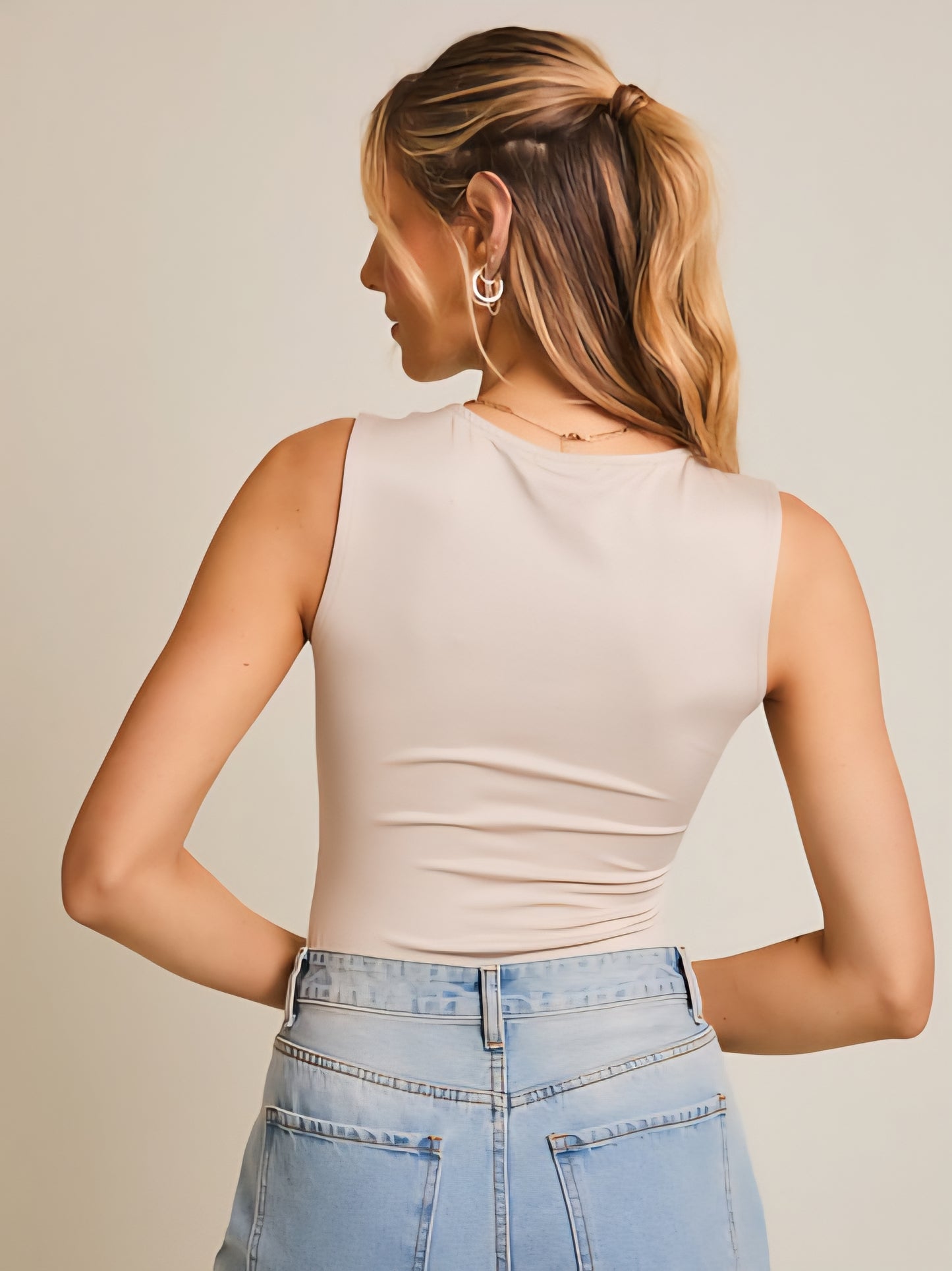 Shirring Detail Sleeveless Bodysuit