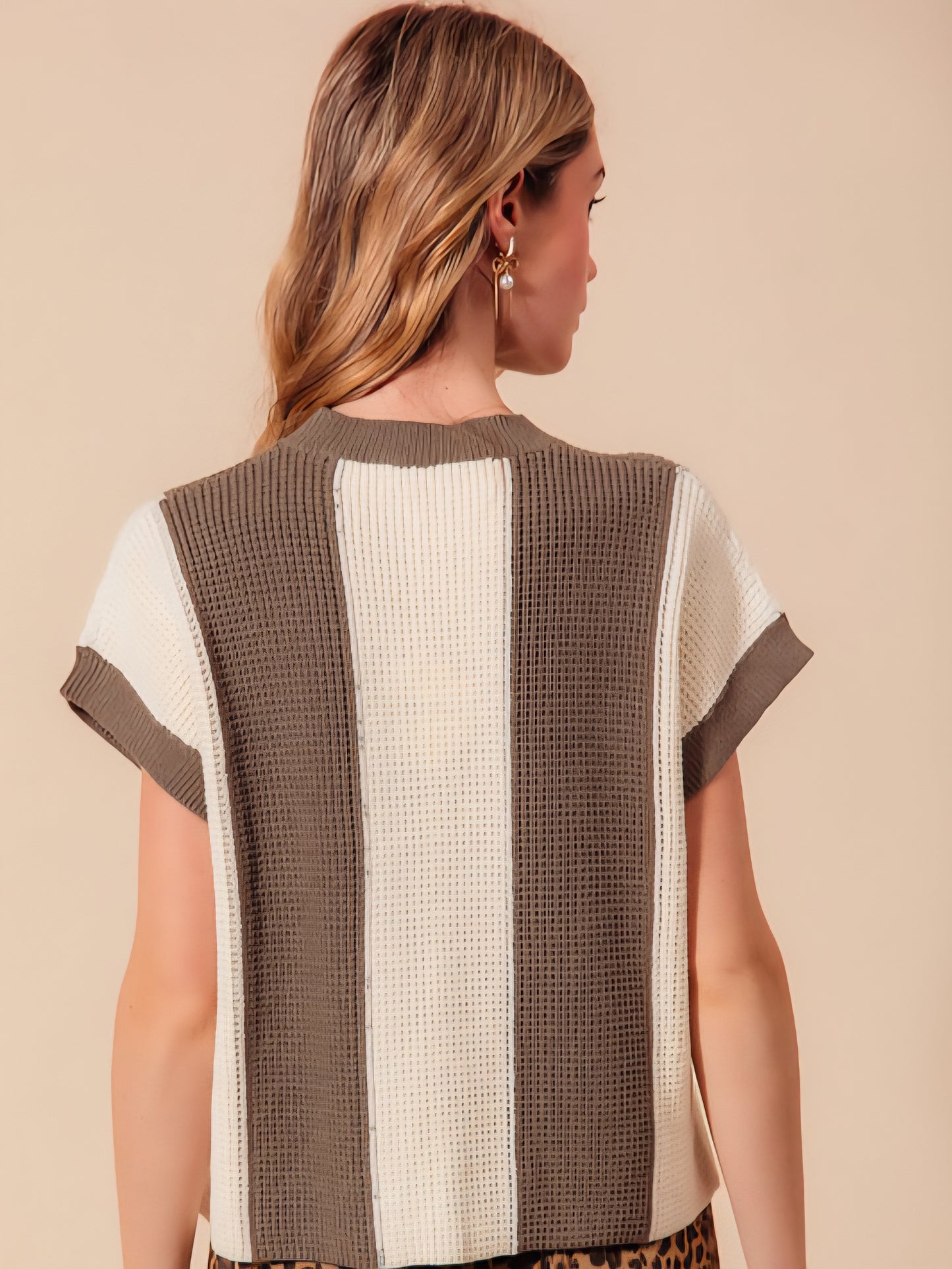 Waffle Texture Wide Vertical Stripe Top