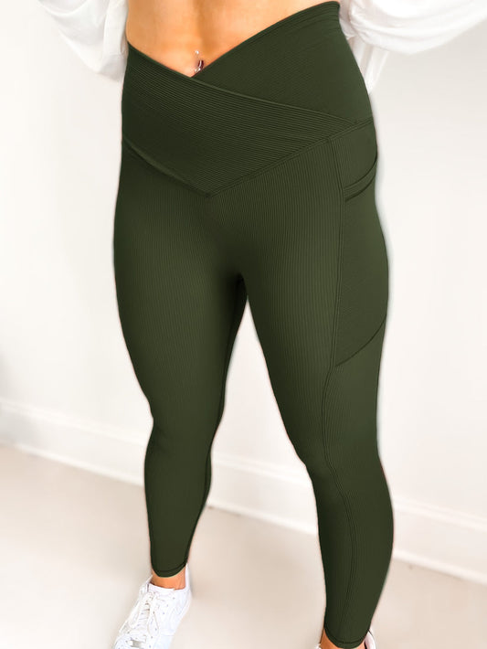 Olive Max Sculpt Crossover Ribbed Leggings