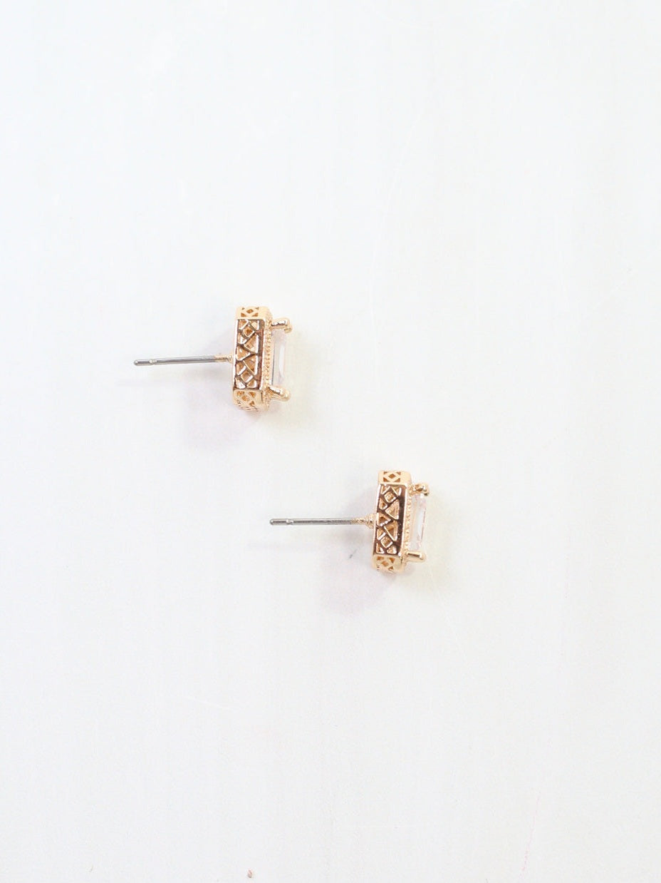Emerald Cut Crystal Stud Earrings