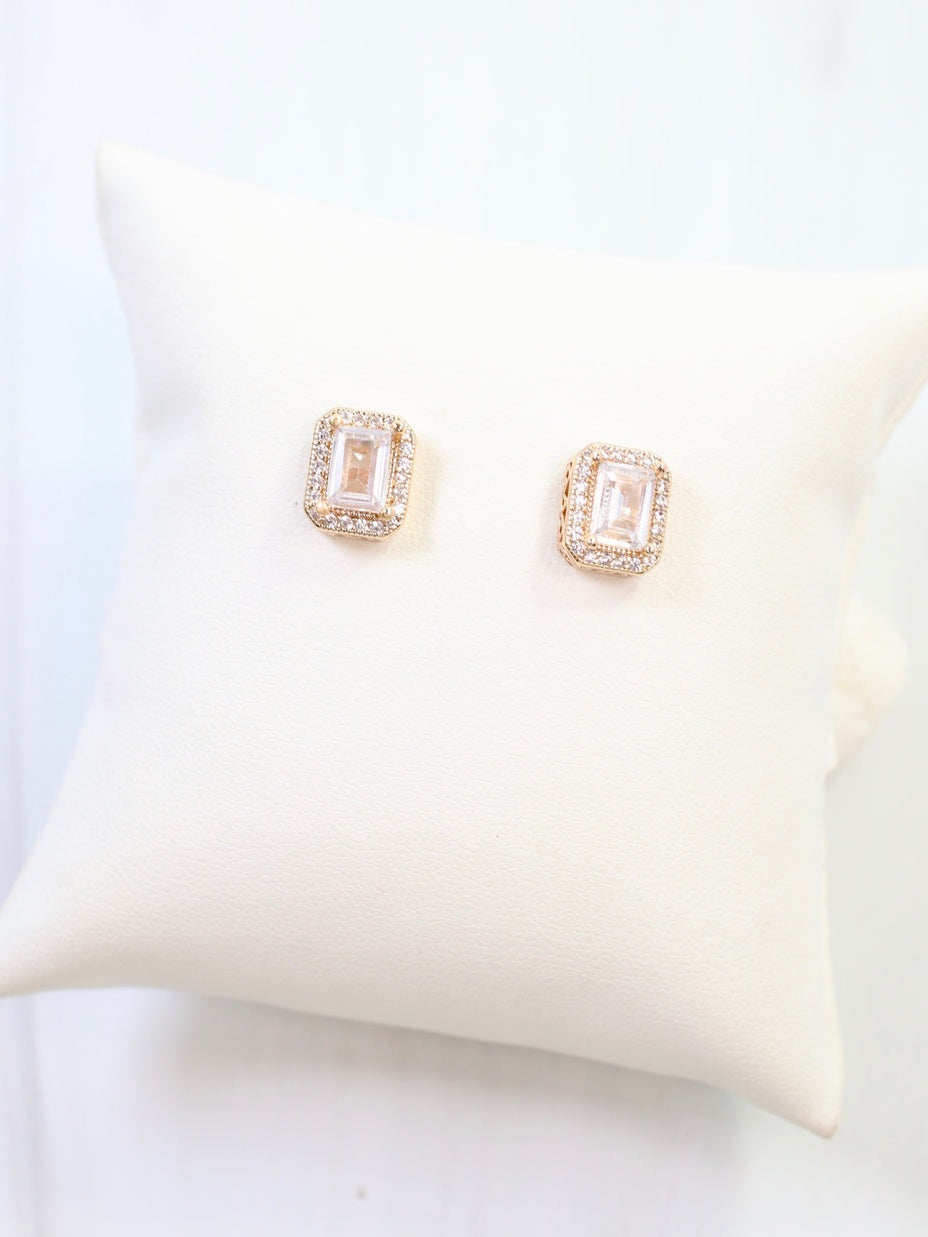 Emerald Cut Crystal Stud Earrings