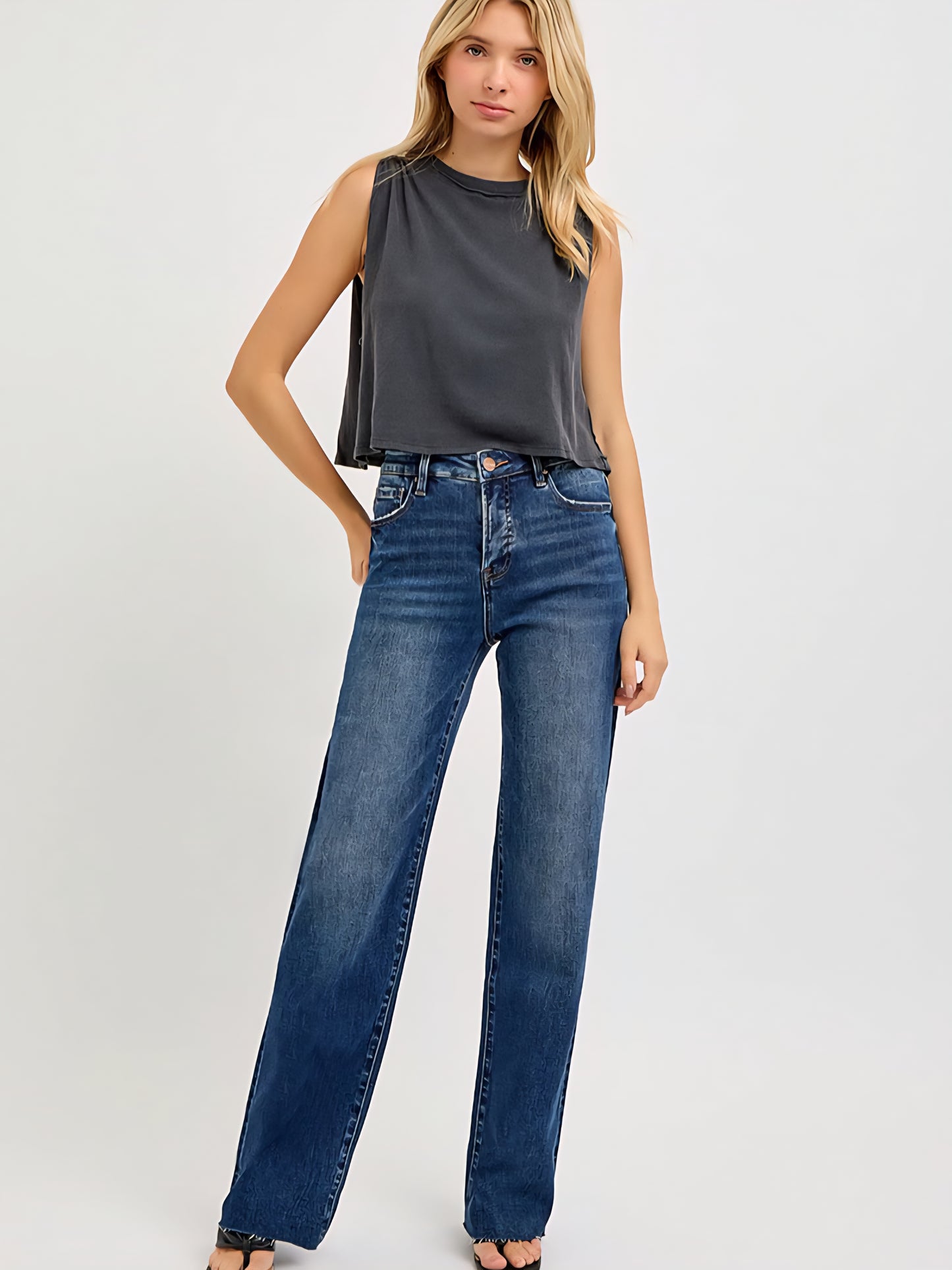 Tummy Control High Rise Dark Wash Straight Leg Jeans