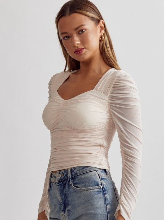 Ruched Semi-Sheer Top