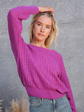 Load image into Gallery viewer, Magenta Cable Knit Sweater
