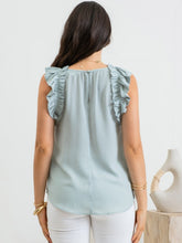 Load image into Gallery viewer, Sage Sleeveless Ruffle Top
