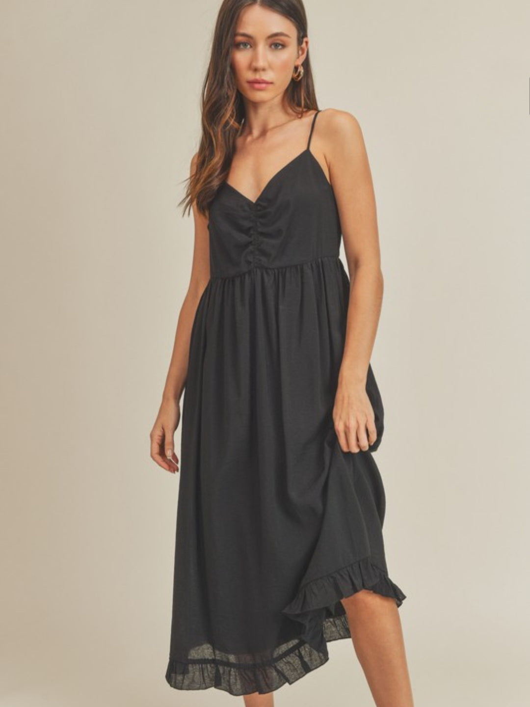 Black Midi Dress with Ruffle Hem