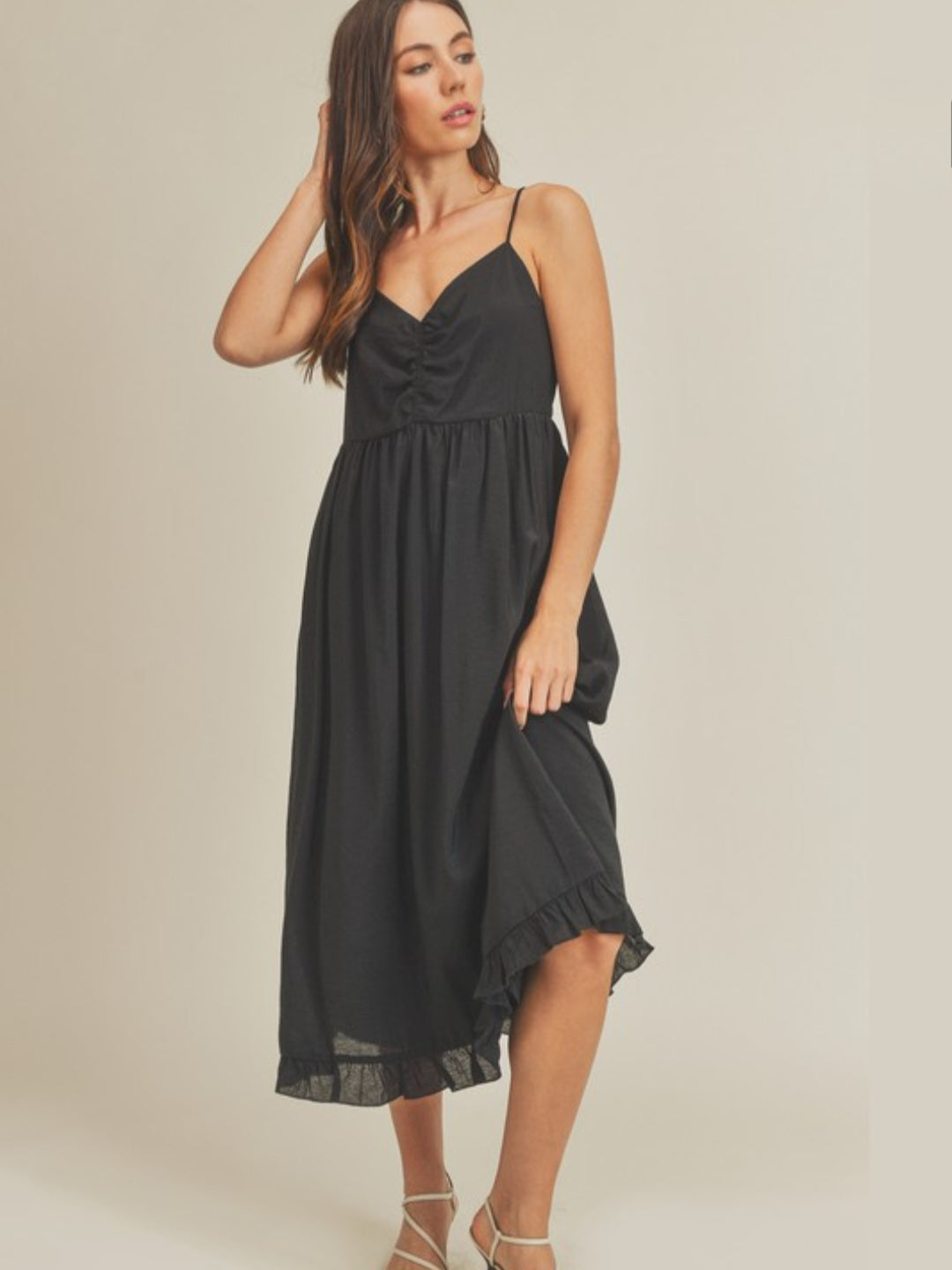 Black Midi Dress with Ruffle Hem