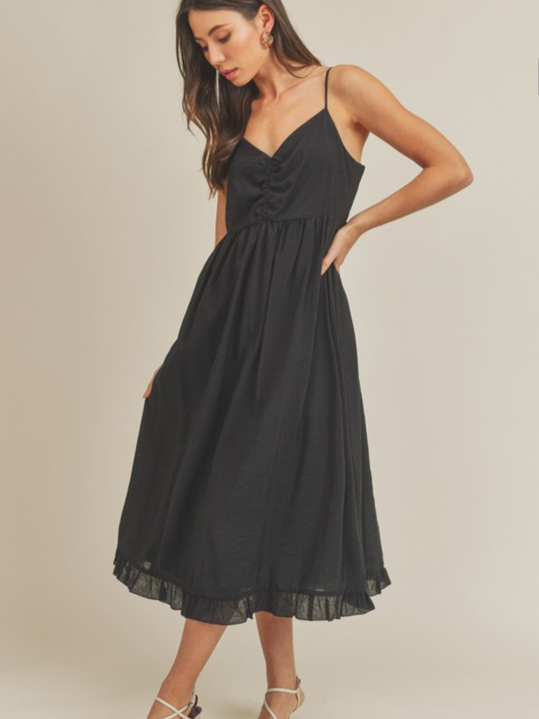 Black Midi Dress with Ruffle Hem