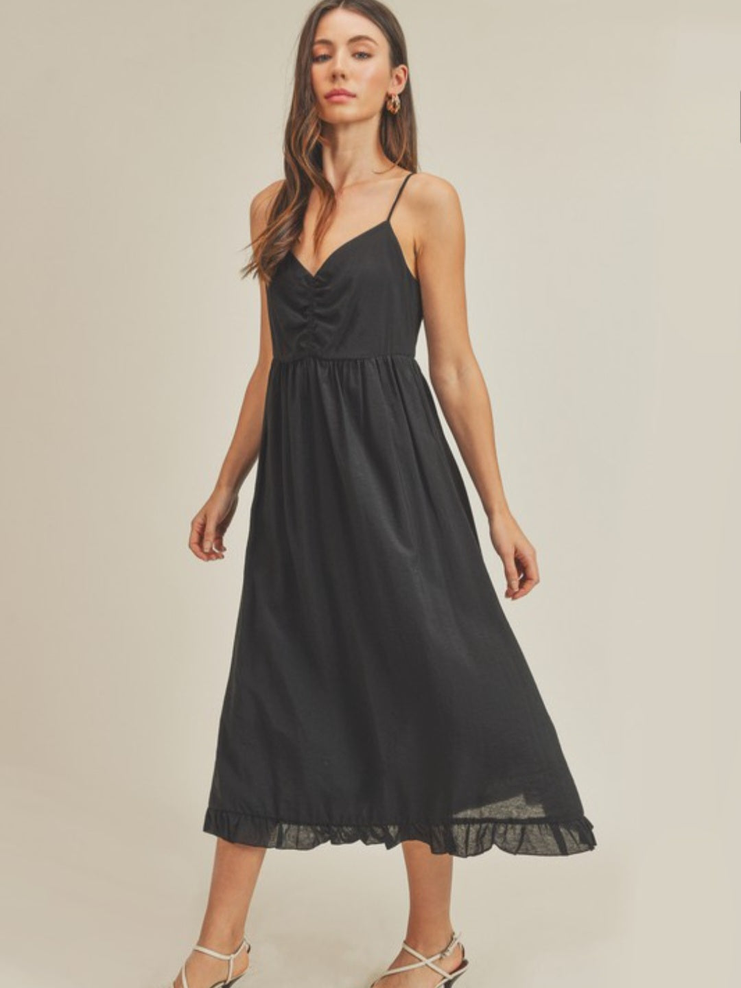 Black Midi Dress with Ruffle Hem