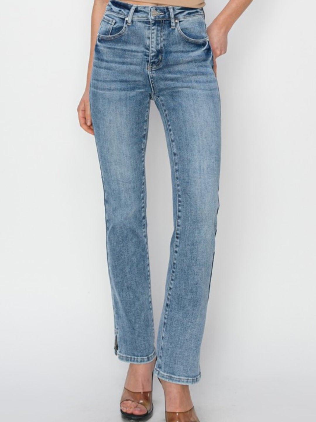 High Rise Relaxed Fit Side Slit Jeans