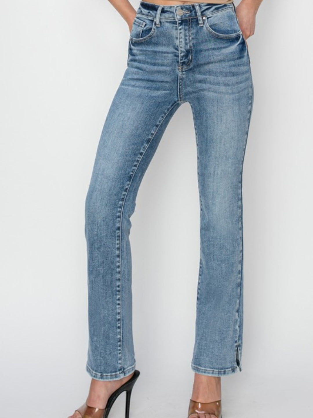 High Rise Relaxed Fit Side Slit Jeans