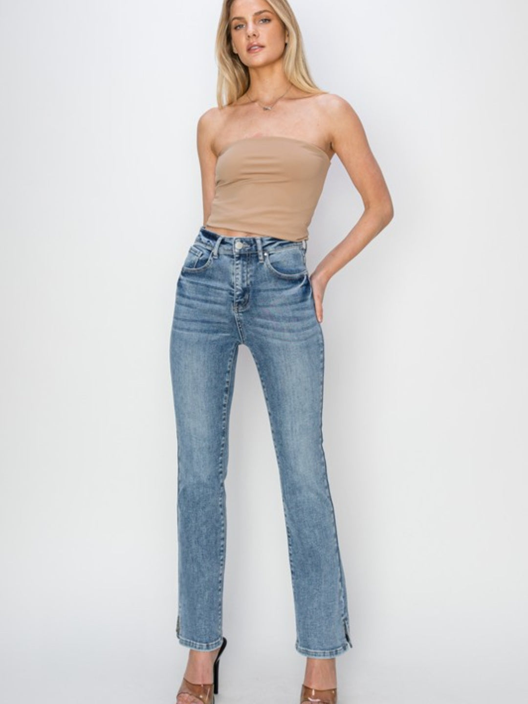 High Rise Relaxed Fit Side Slit Jeans