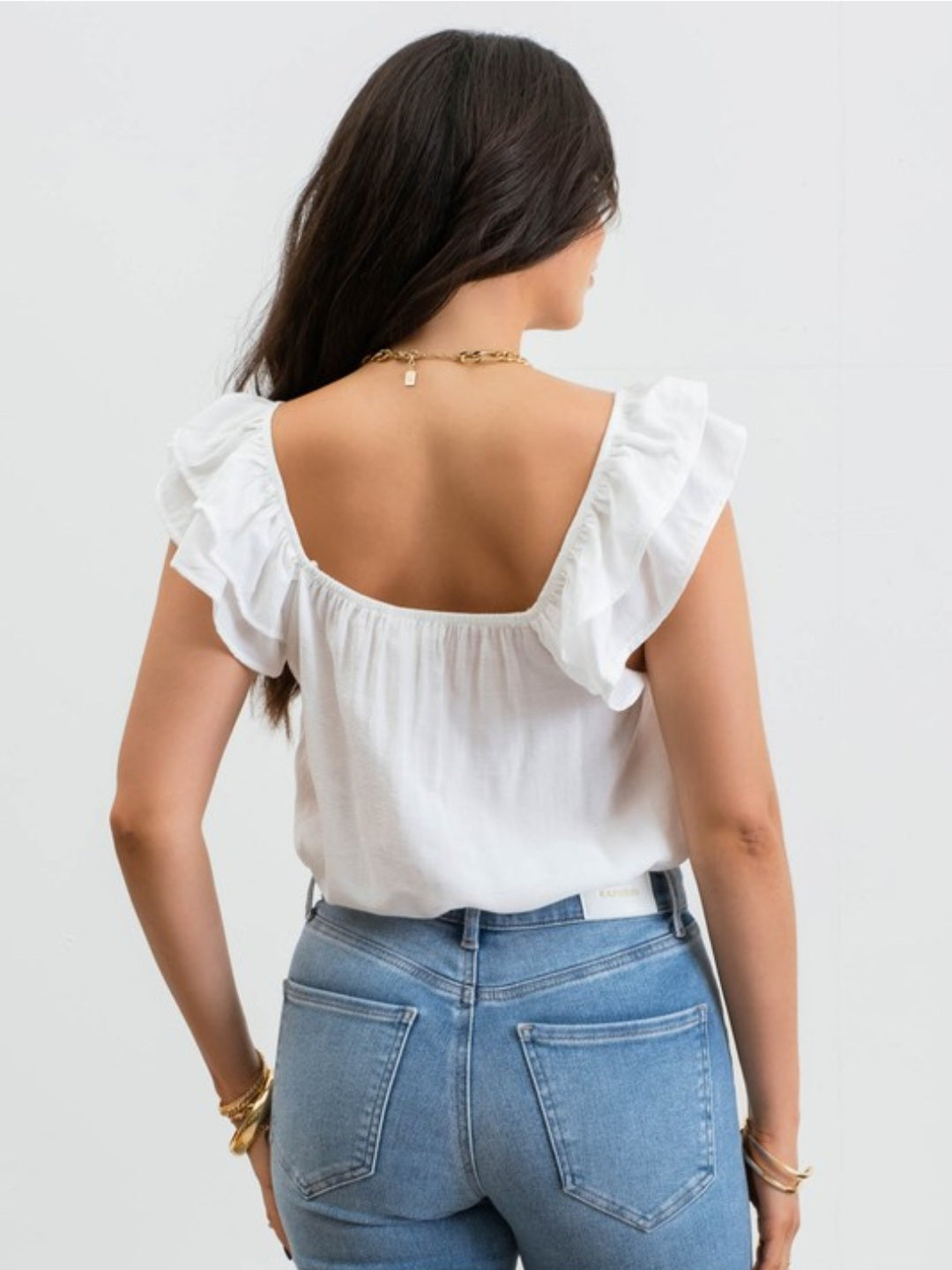 Sweetheart Neckline Top with Ruffle Sleeve