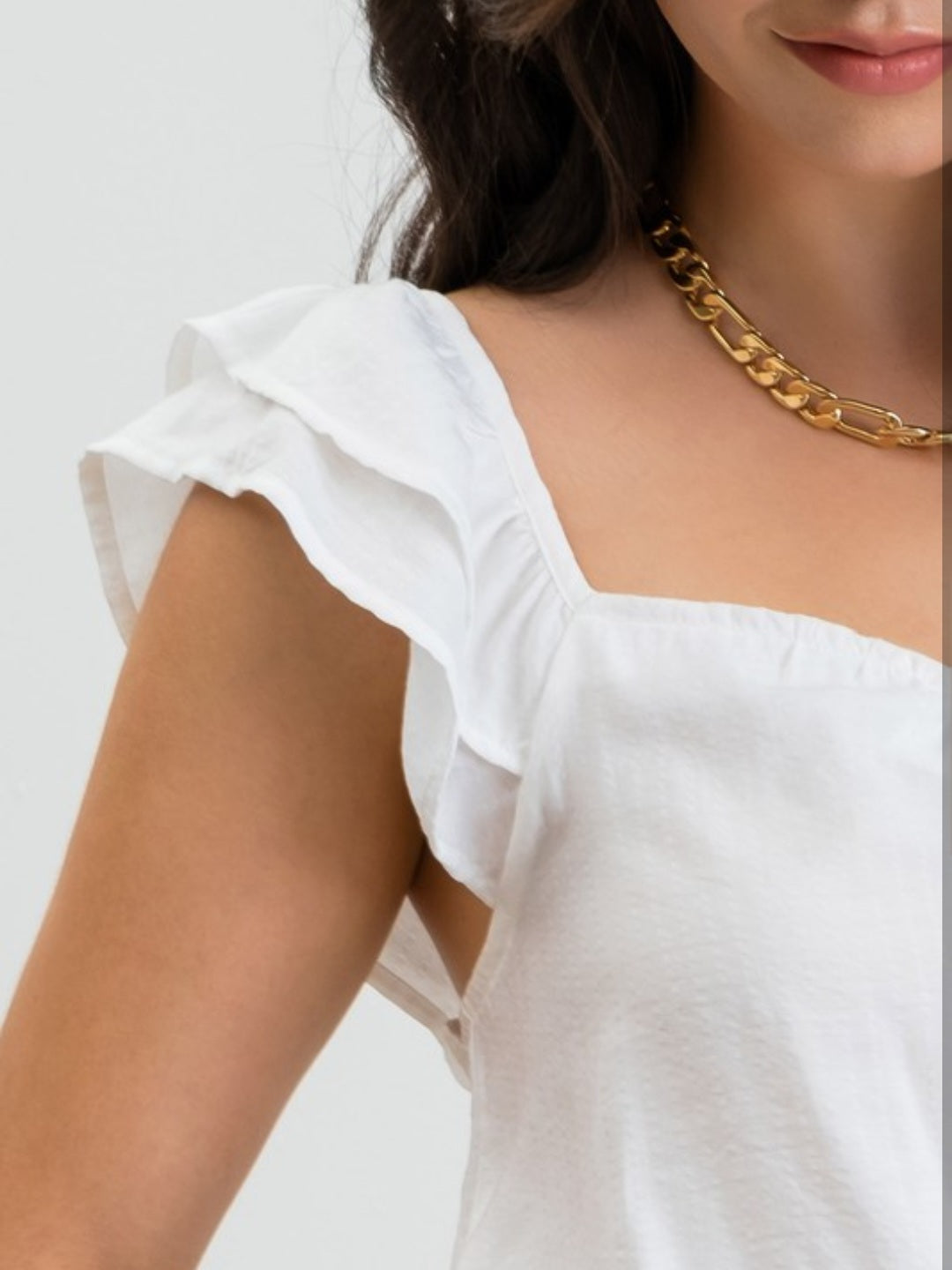 Sweetheart Neckline Top with Ruffle Sleeve