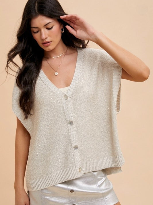 Sequin Button Down Sweater Vest