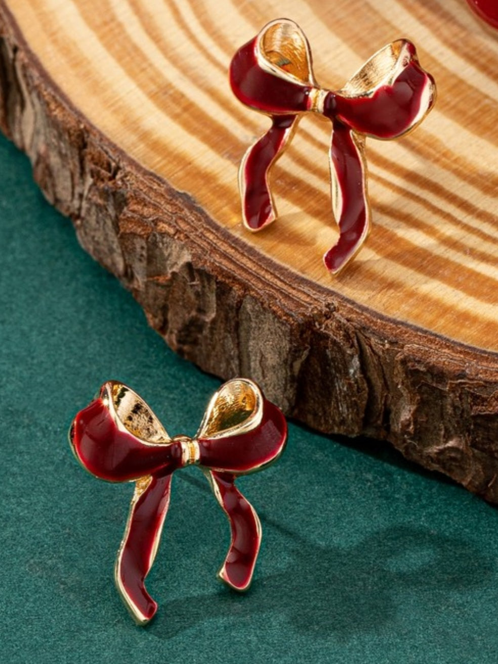 Red Enamel Bow Earrings