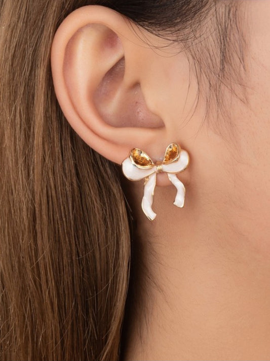 Ivory Enamel Bow Earrings