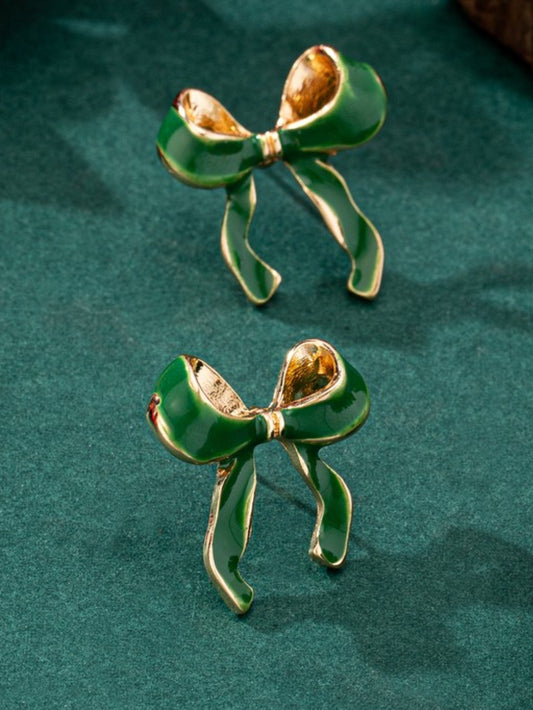 Green Enamel Bow Earrings