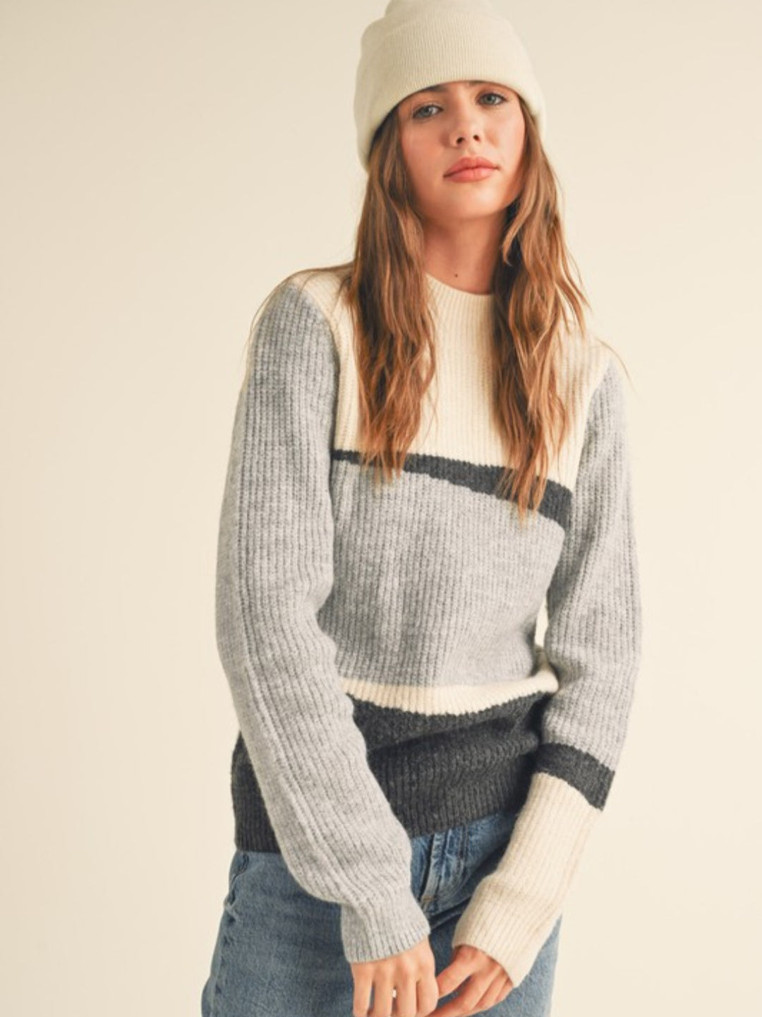 Grey Color Block Sweater