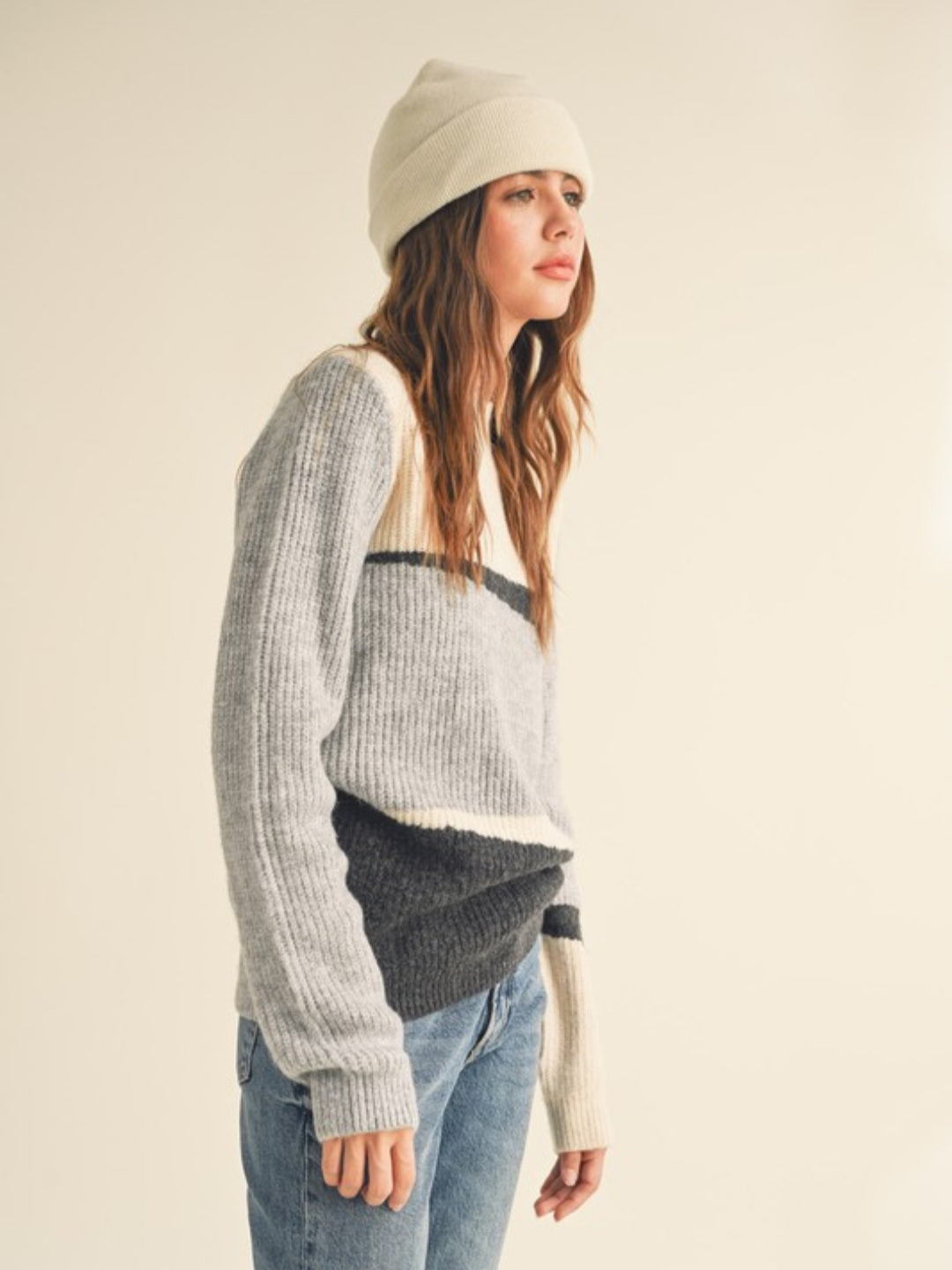 Grey Color Block Sweater