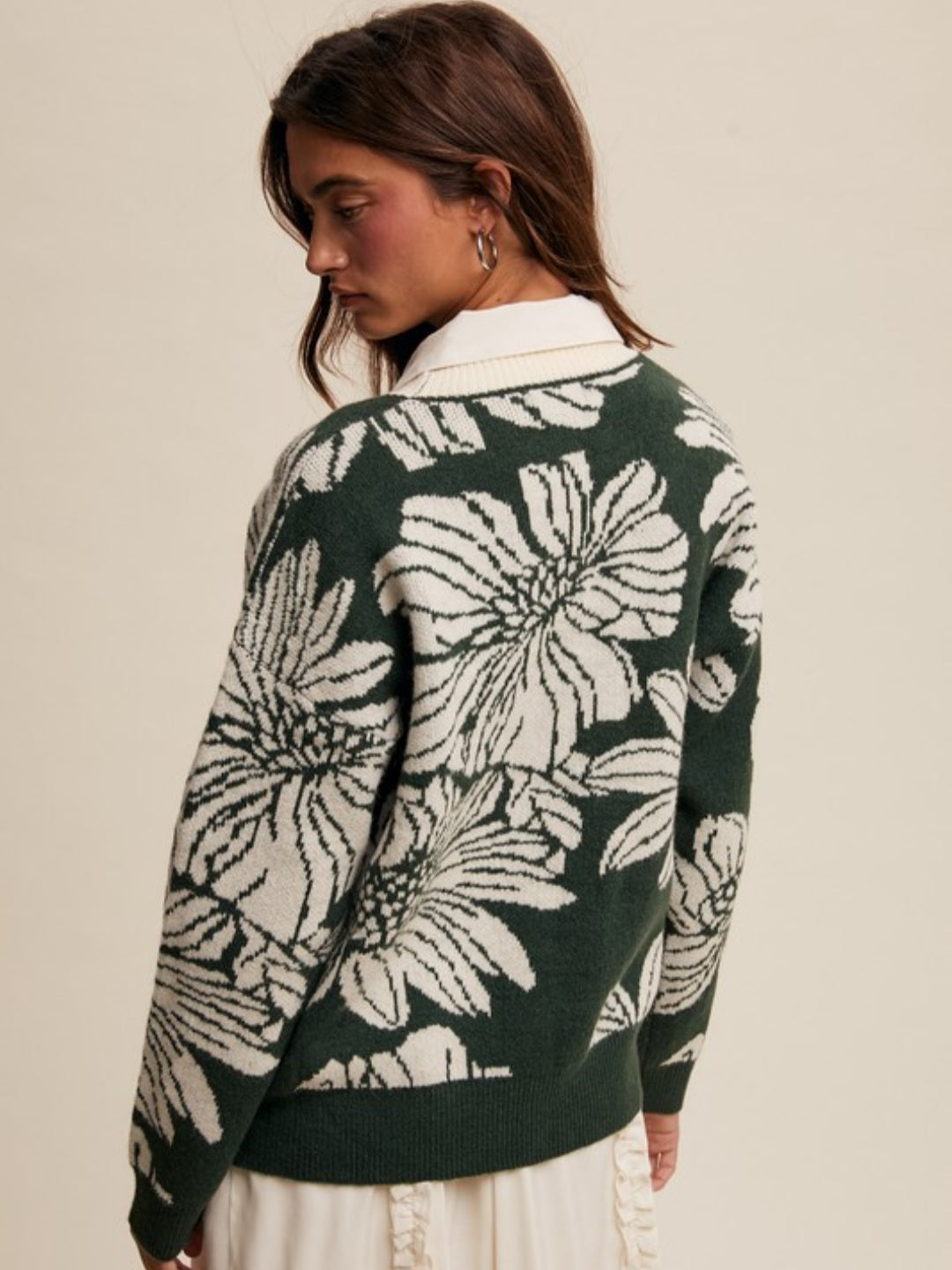 Hunter Green Floral Print Crewneck Sweater