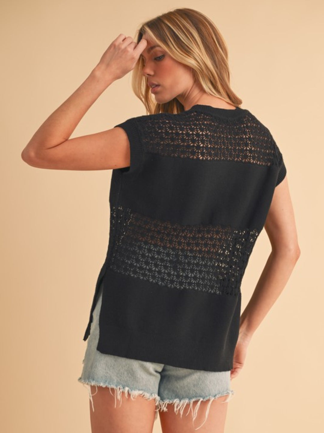 Open Knit Short Sleeve Top