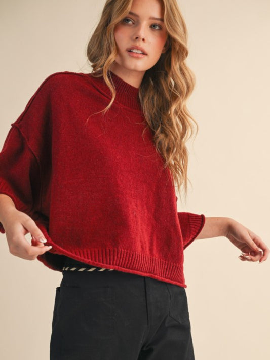 Mock Neck Short Sleeve Sweater