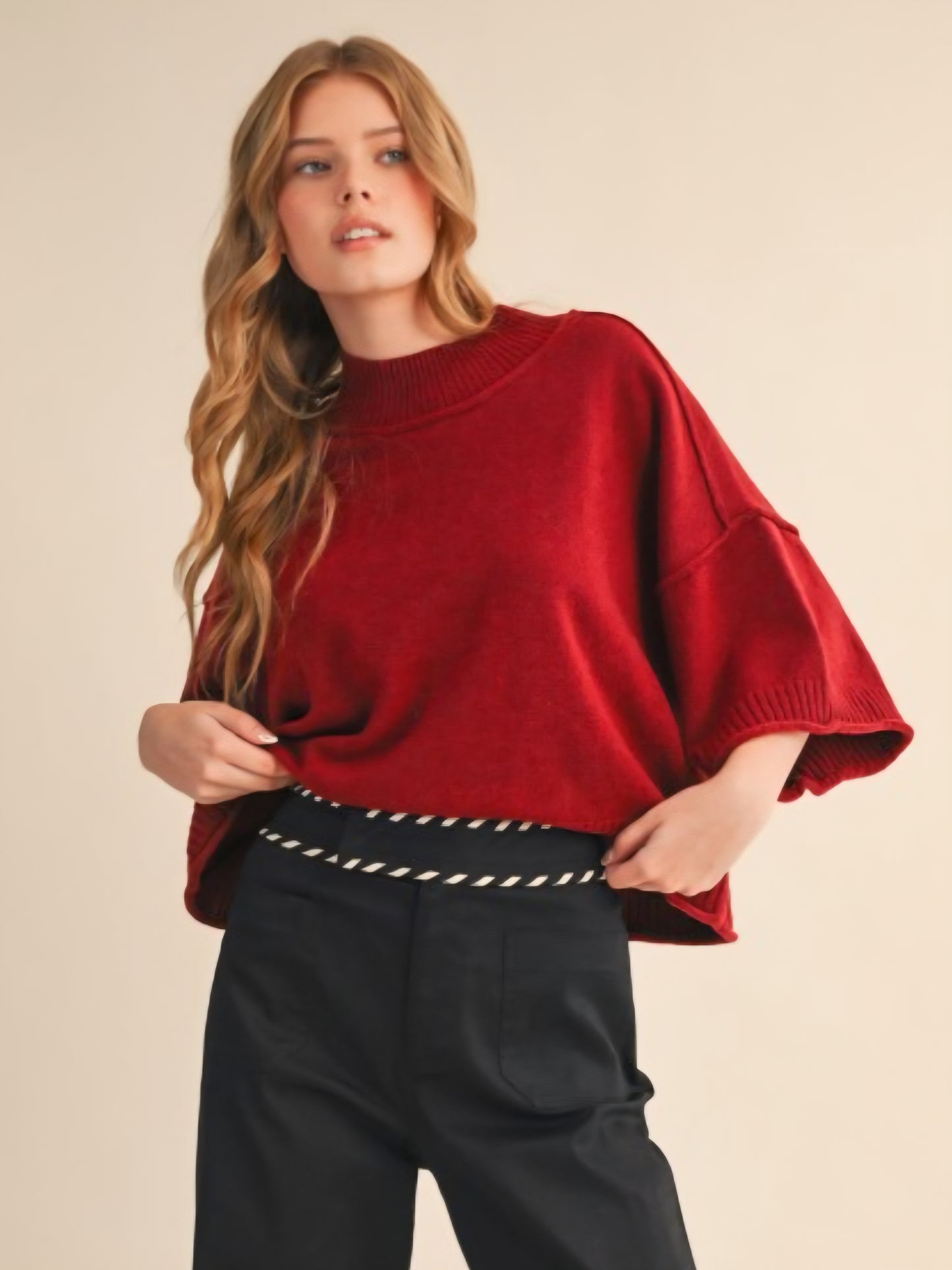 Mock Neck Short Sleeve Sweater