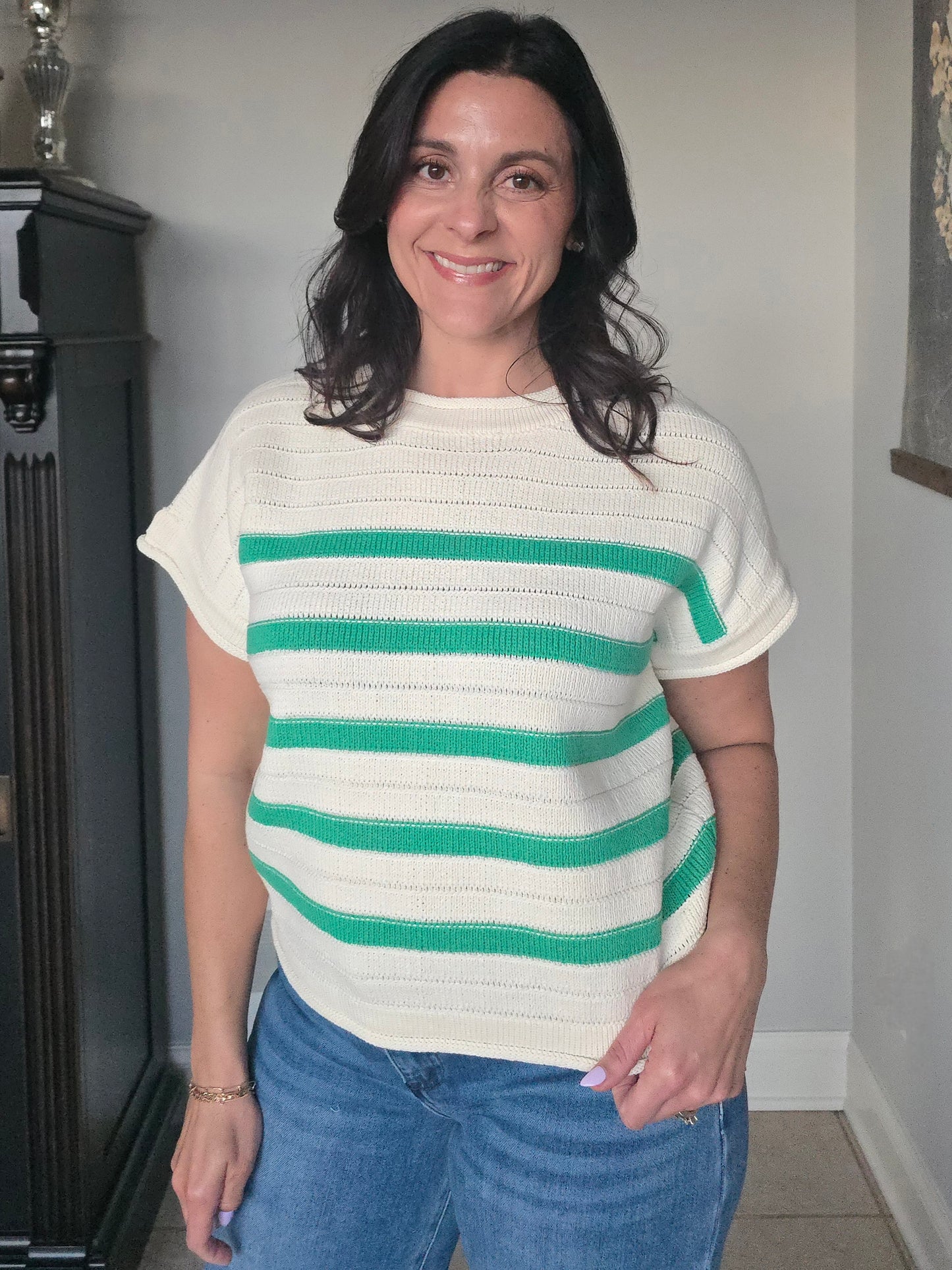 Green Stripe Knit Top