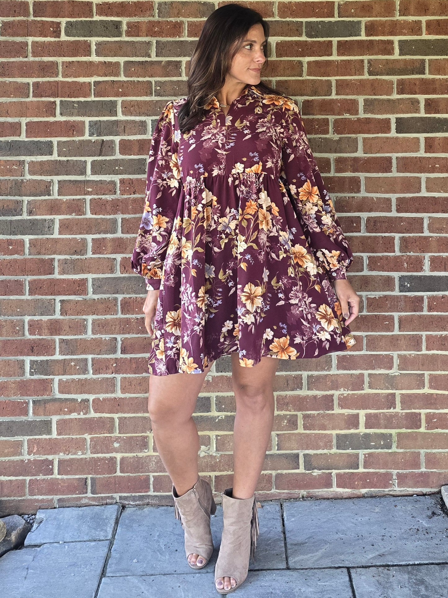 Floral Balloon Sleeve Dress
