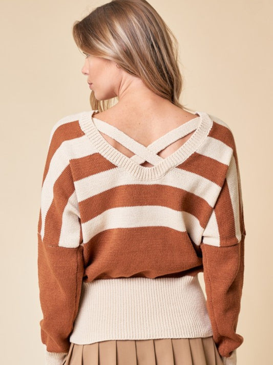 Striped Sweater With Criss Cross Back