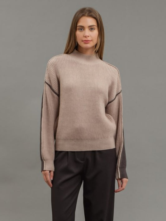 Two Tone Mock Neck Sweater