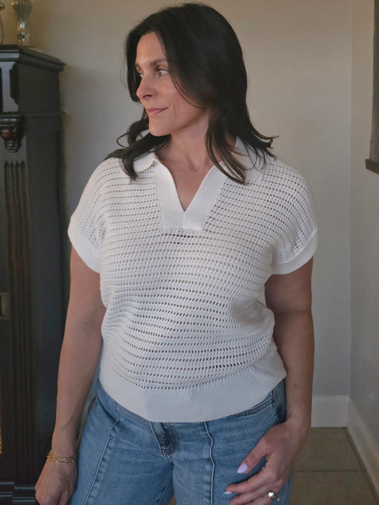 Cream Open Knit Polo