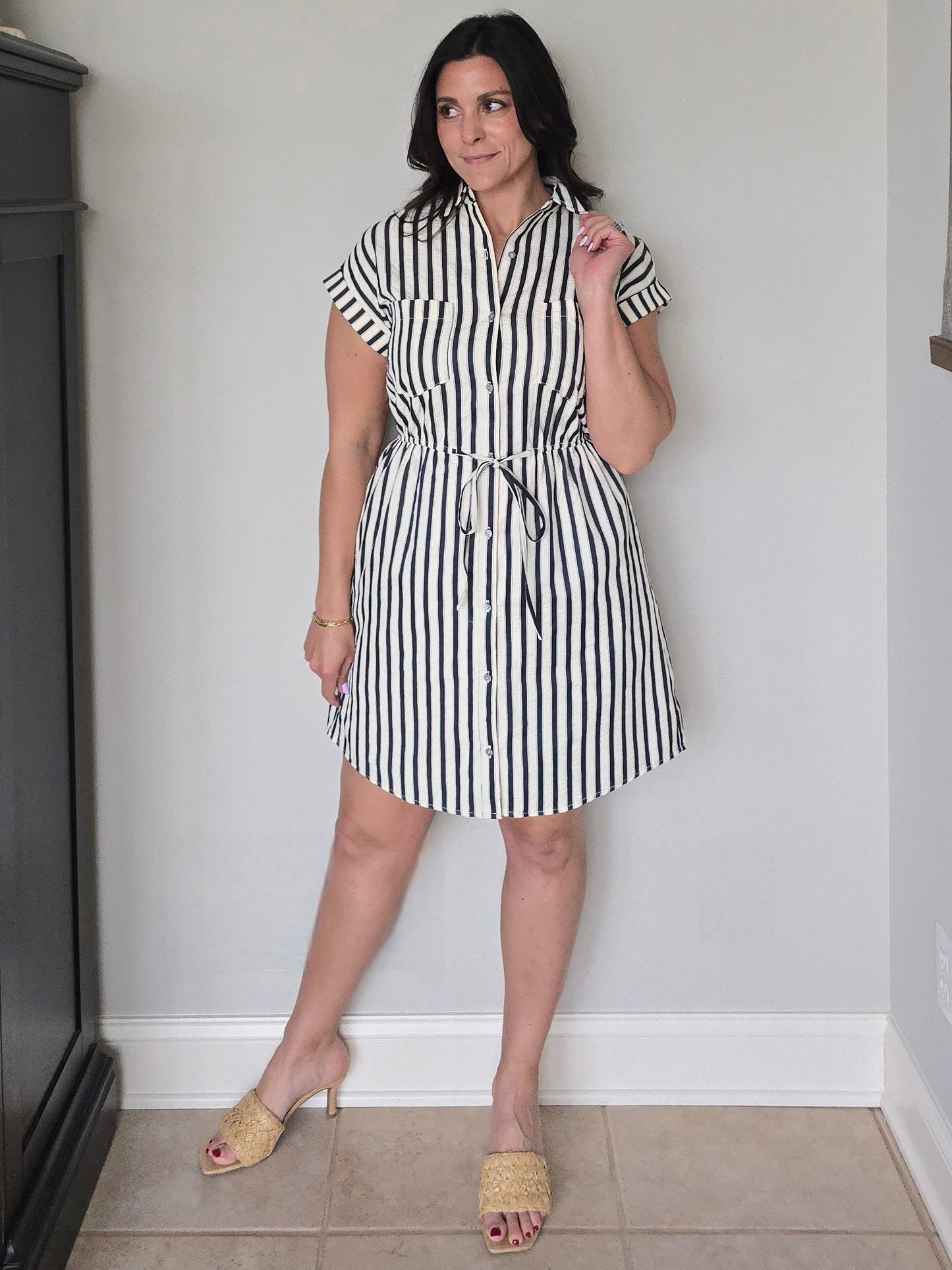 Navy Stripe Shirt Dress