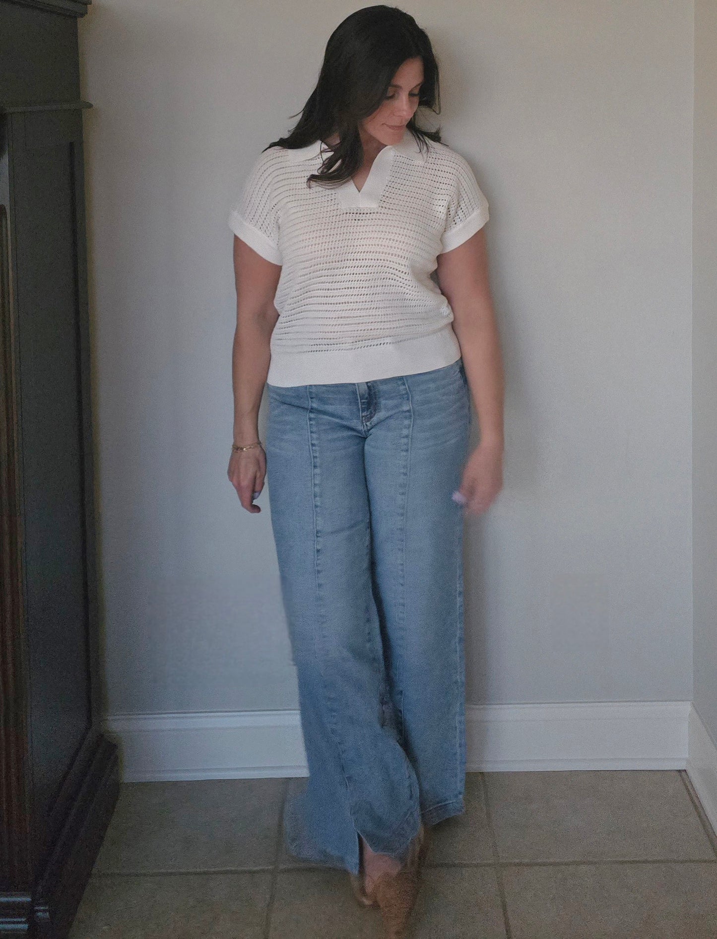 Cream Open Knit Polo