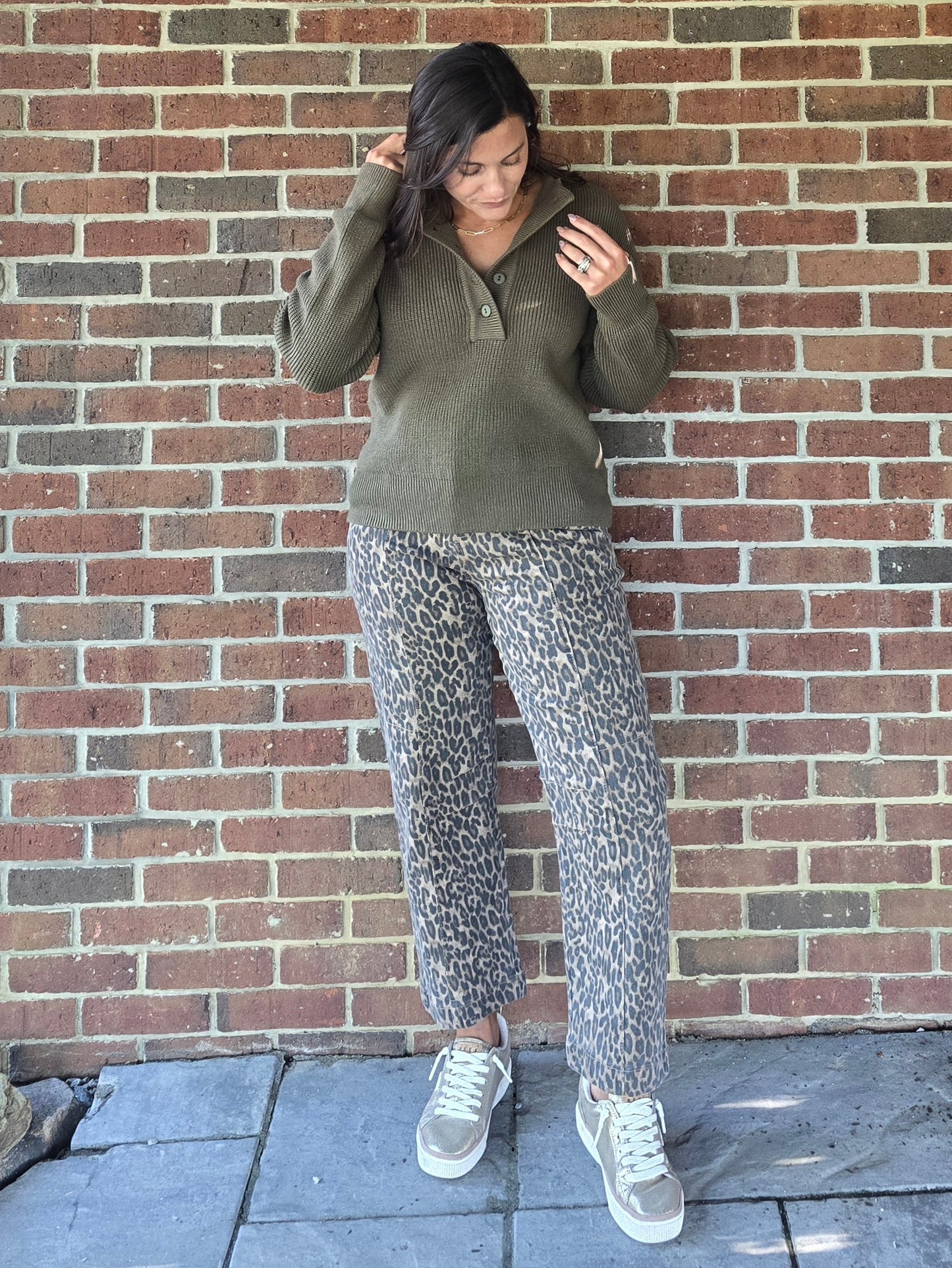 Olive Button-Up Knit Sweater