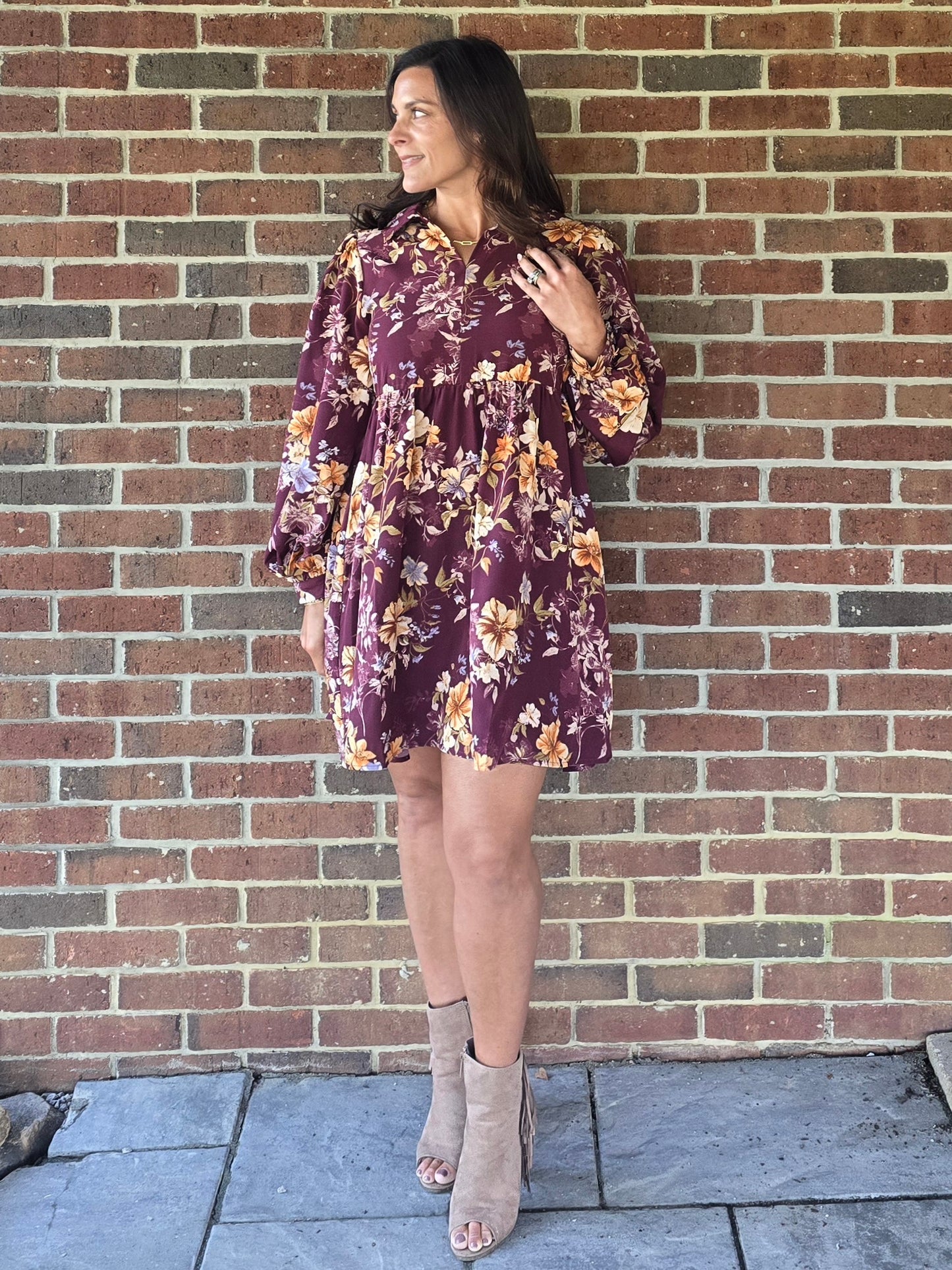 Floral Balloon Sleeve Dress
