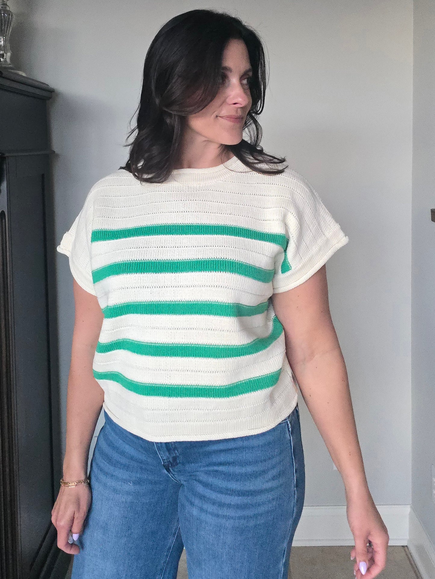 Green Stripe Knit Top