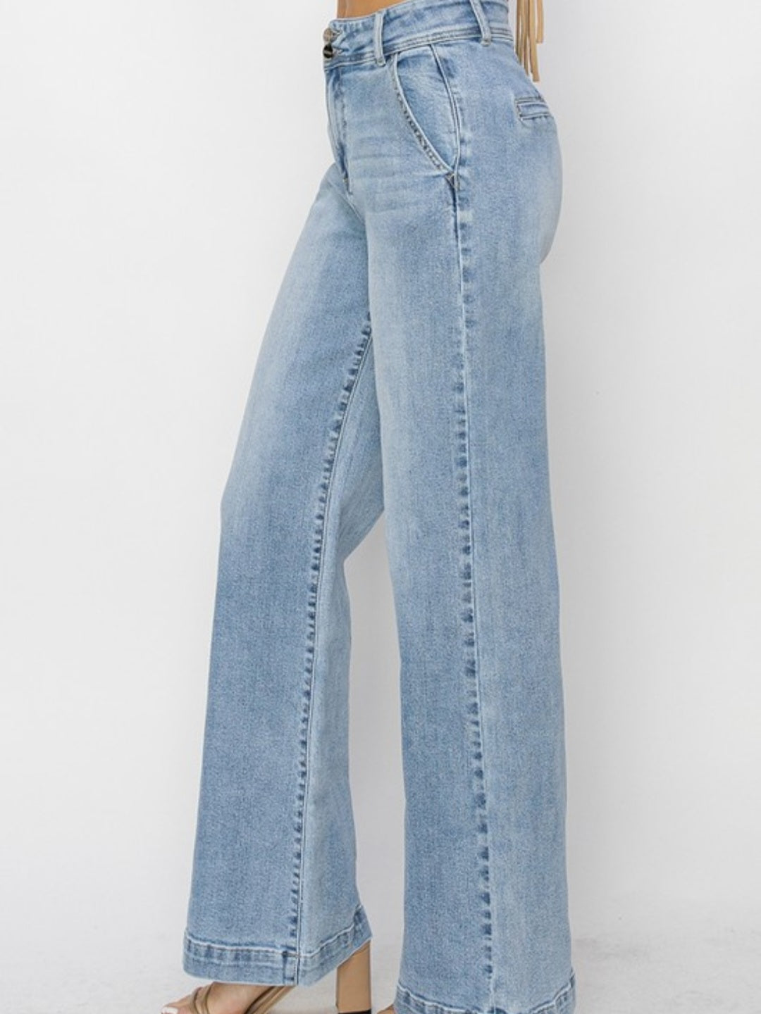 High Rise Double Button Wide Leg Jeans