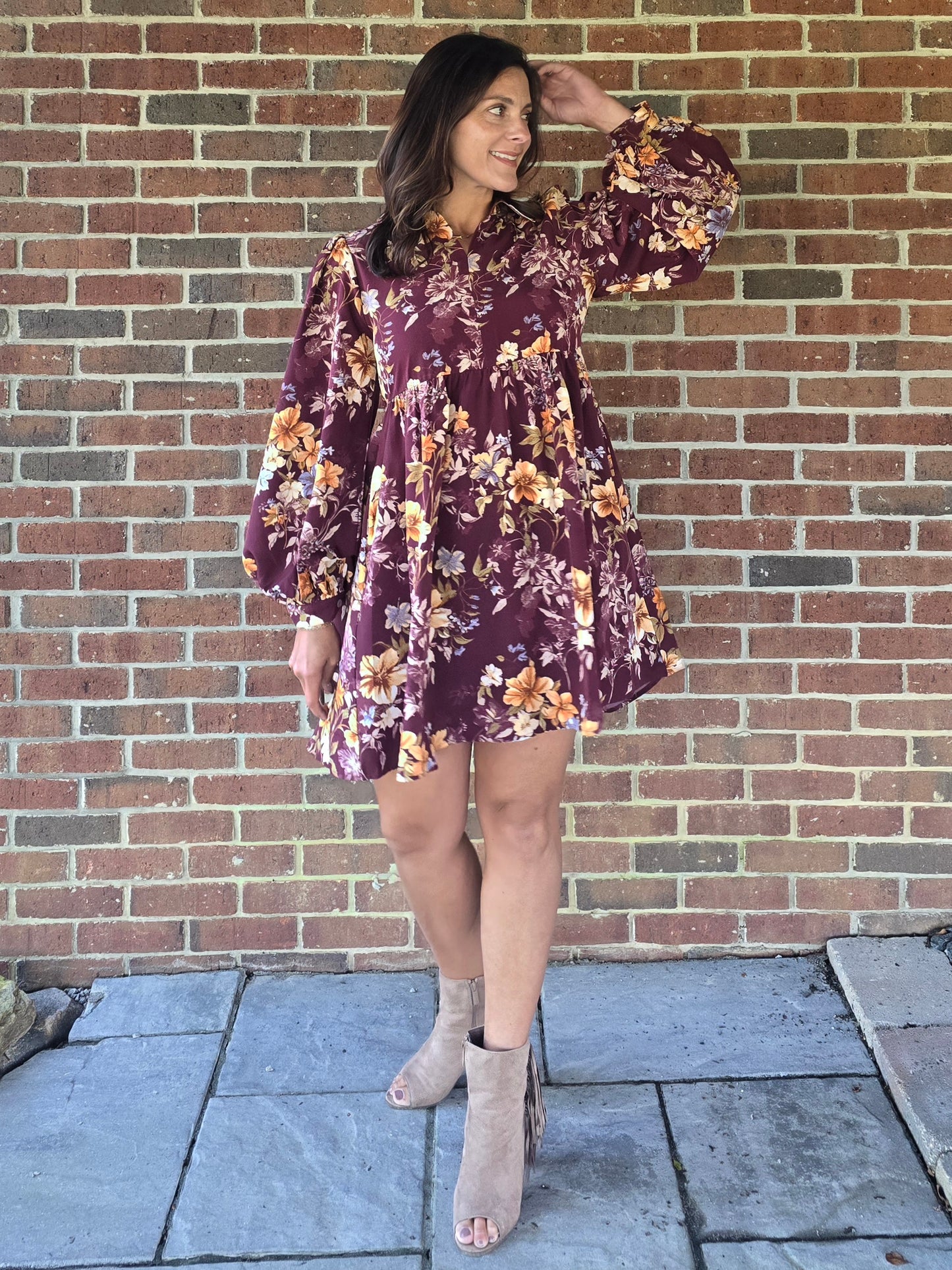 Floral Balloon Sleeve Dress