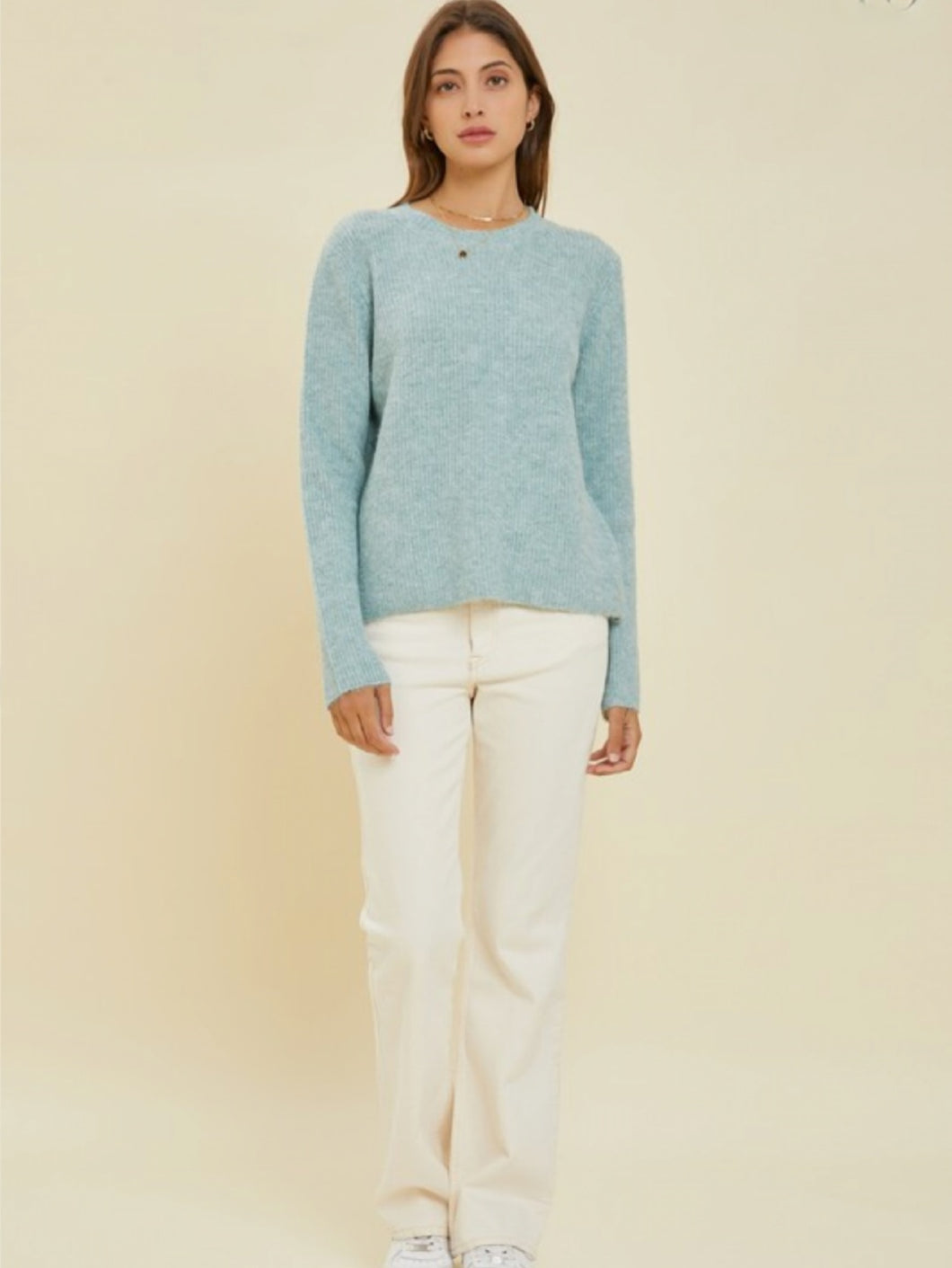 Mint Crewneck Ribbed Pullover Sweater