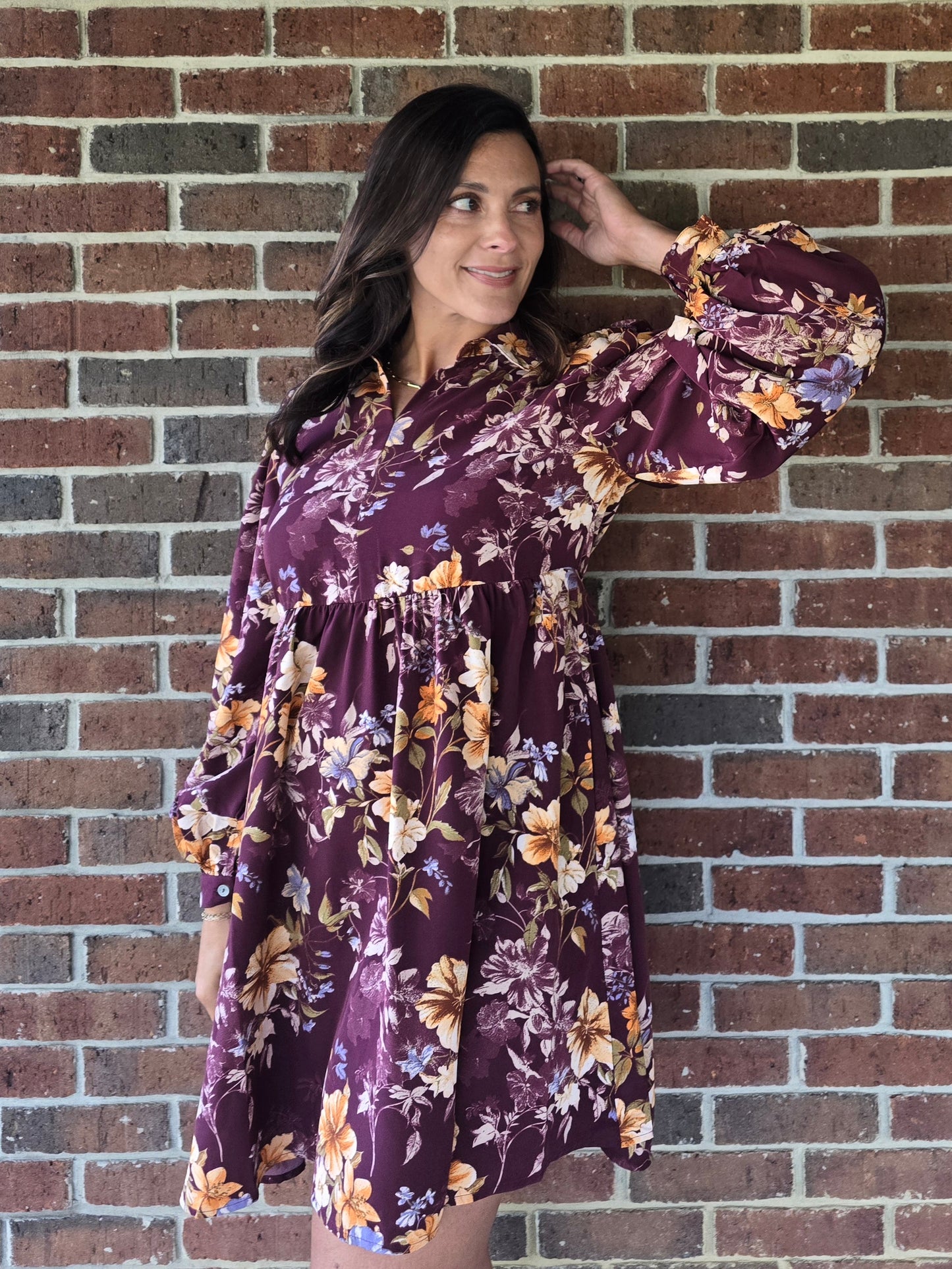 Floral Balloon Sleeve Dress