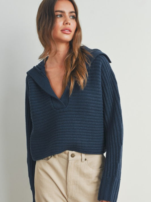 Navy Collar V-Neck Sweater