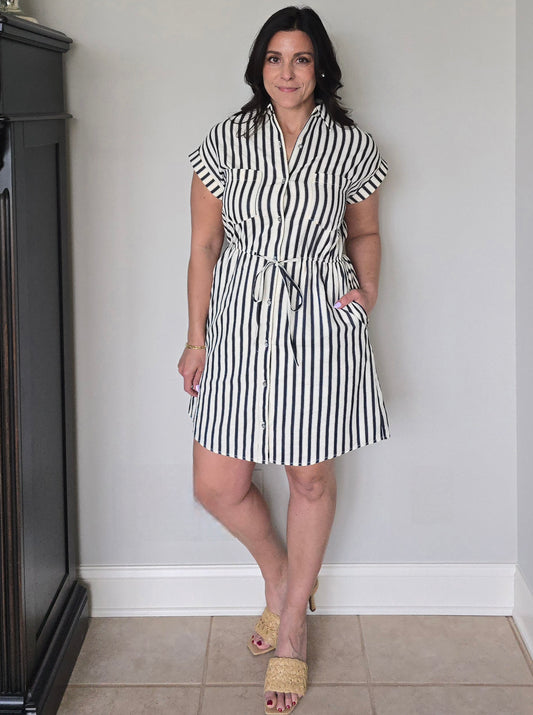 Navy Stripe Shirt Dress